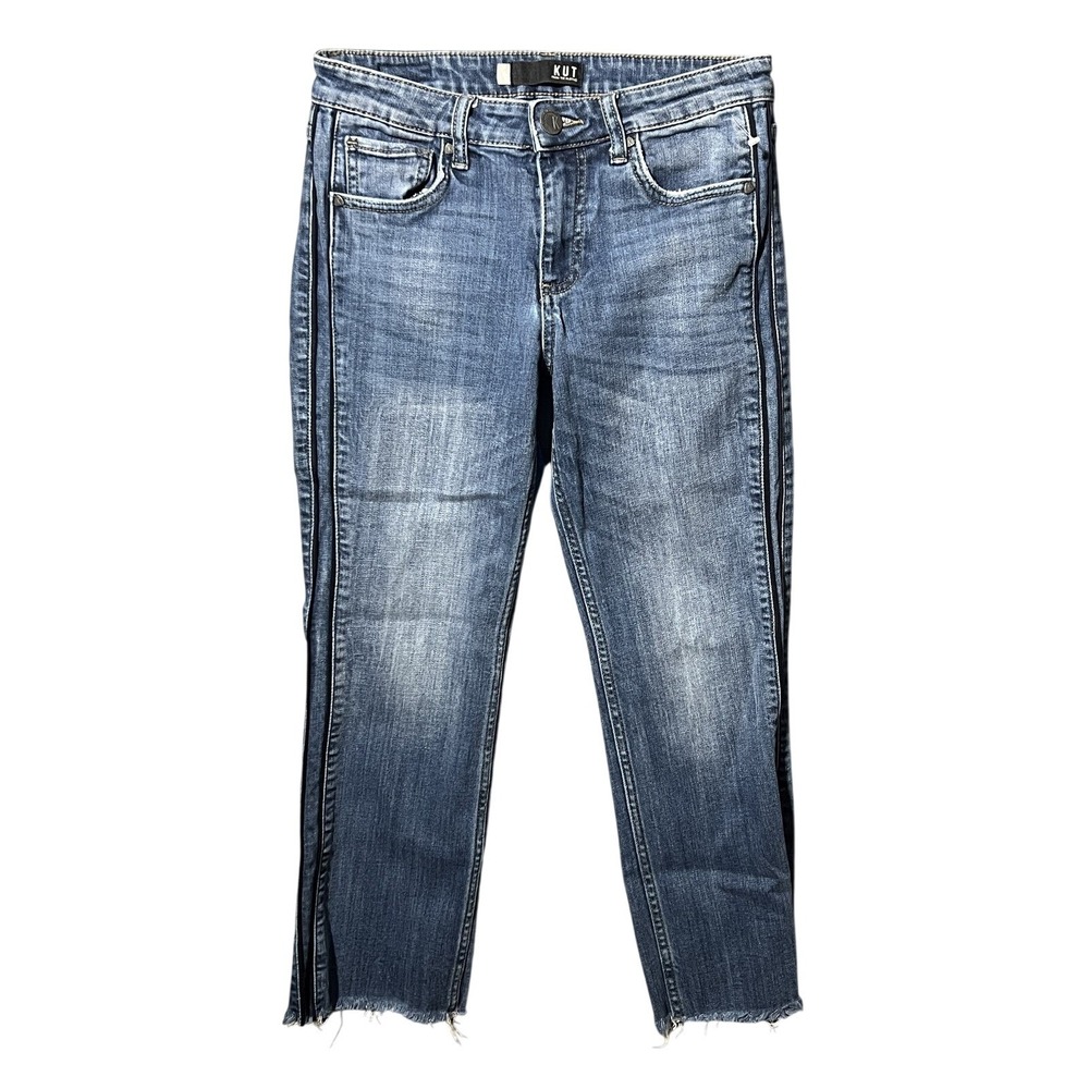 KUT from the Kloth Women's Size 0 Cropped Straight Leg Jeans Raw Hem Side Stripe